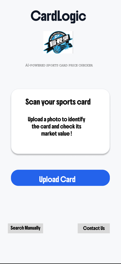 CardLogic app home screen with upload card call to action