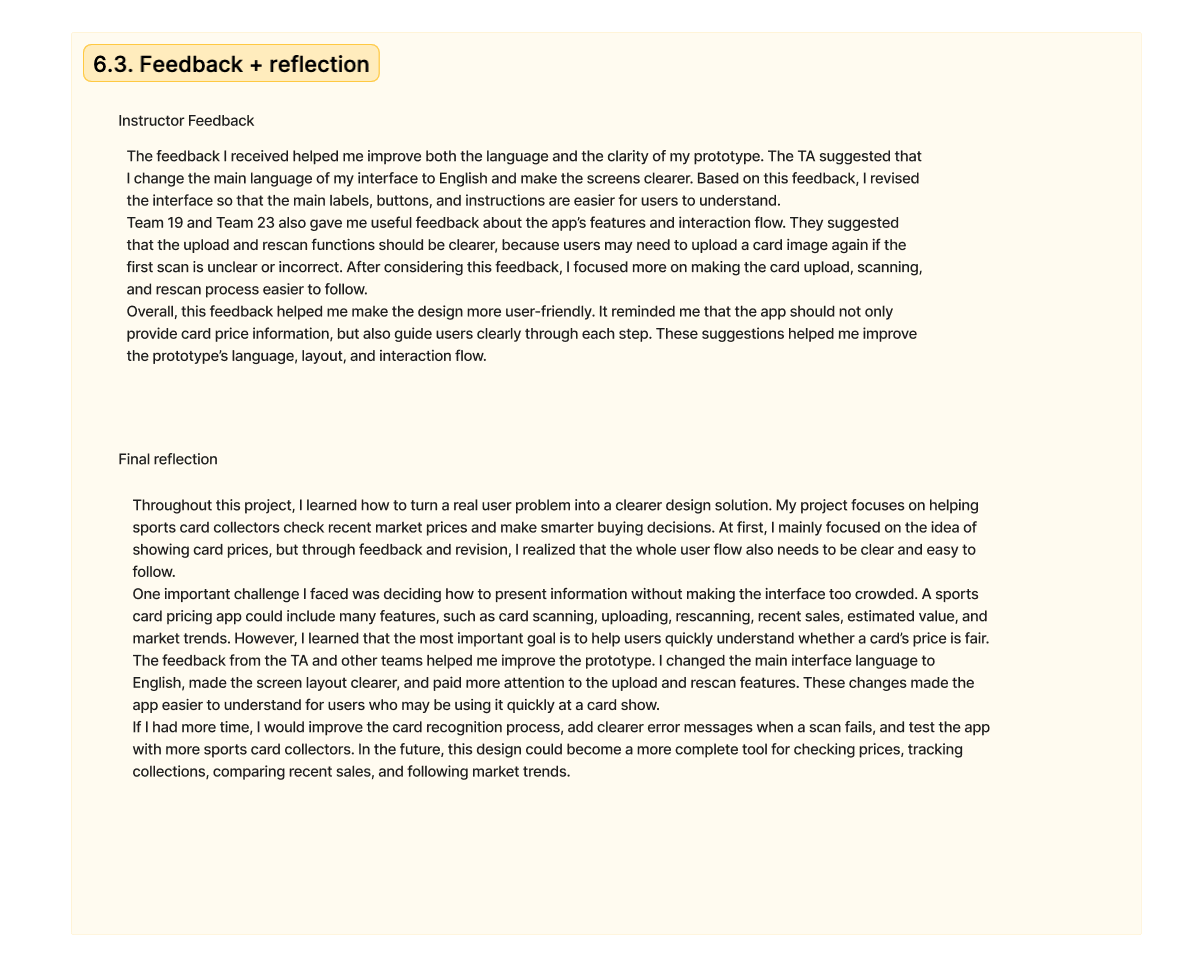 Instructor feedback and final reflection notes