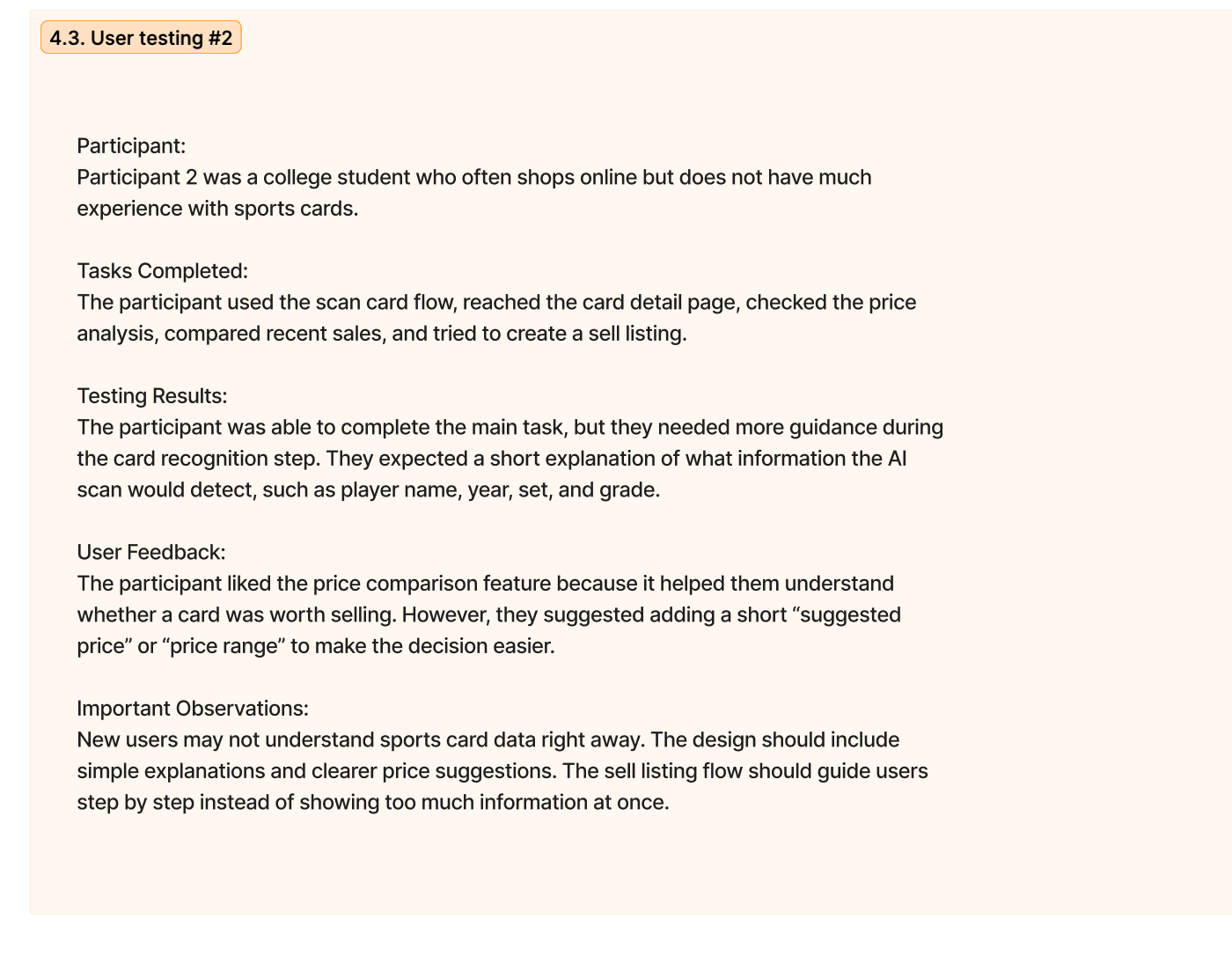 Participant two usability testing notes